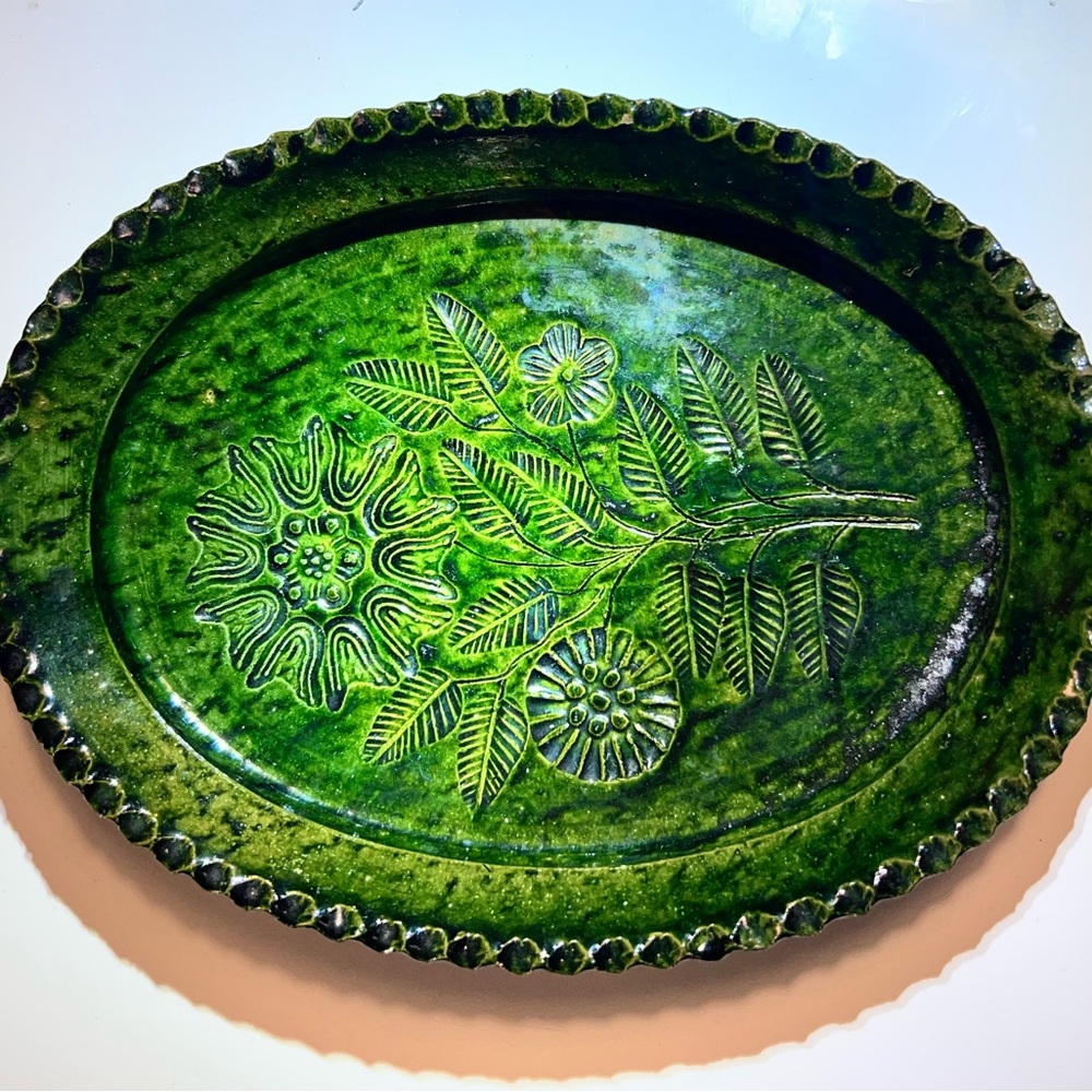 Vintage Mexican Atzompa Green-glazed Pottery Platter/Tray